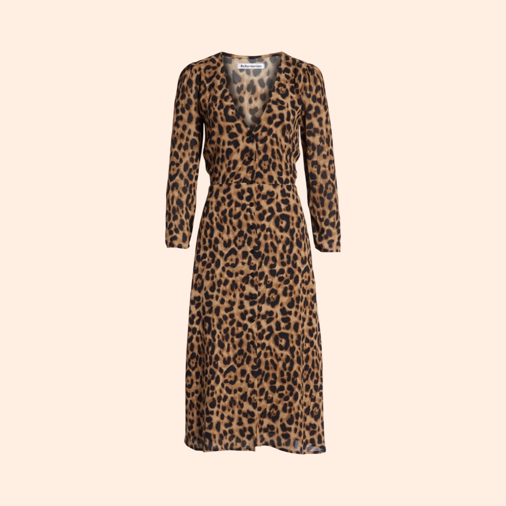 Reformation Leopard Print Midi Dress